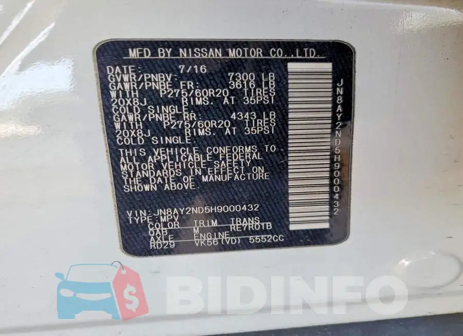 JN8AY2ND5H9000432 Photo# 12