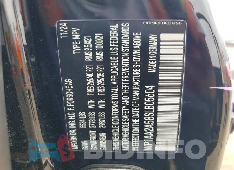 WP1AA2A58SLB05604 Photo# 14