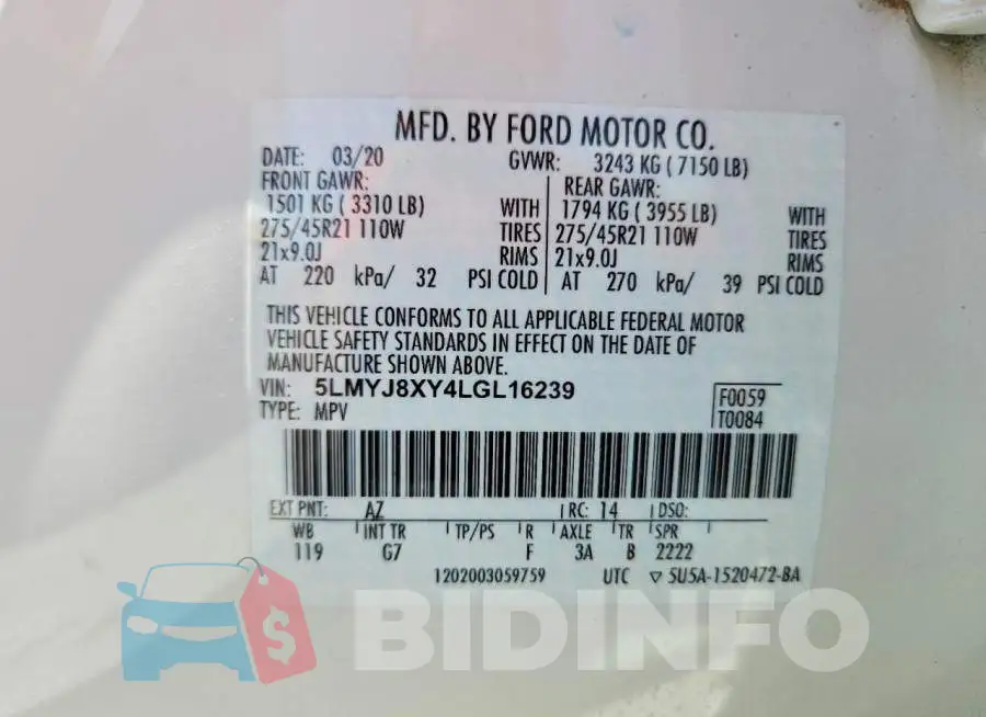 5LMYJ8XY4LGL16239 Photo# 13