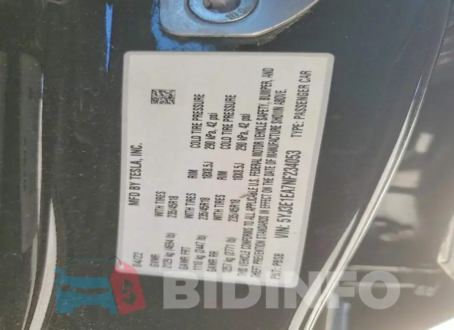 5YJ3E1EA7NF234053 Photo# 13