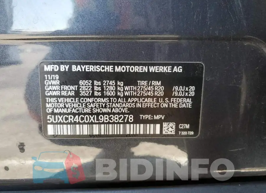 5UXCR4C0XL9B38278 Photo# 13