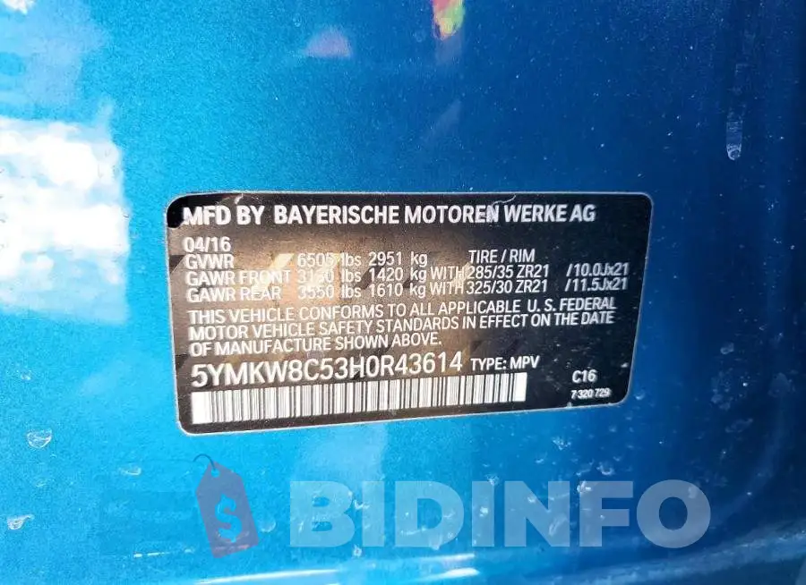 5YMKW8C53H0R43614 Photo# 13