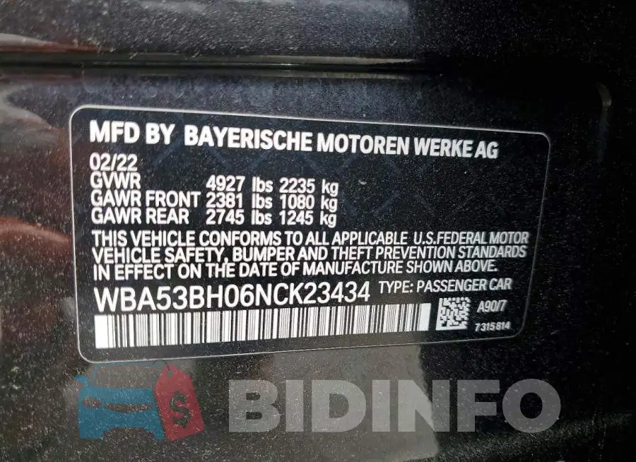 WBA53BH06NCK23434 Photo# 13