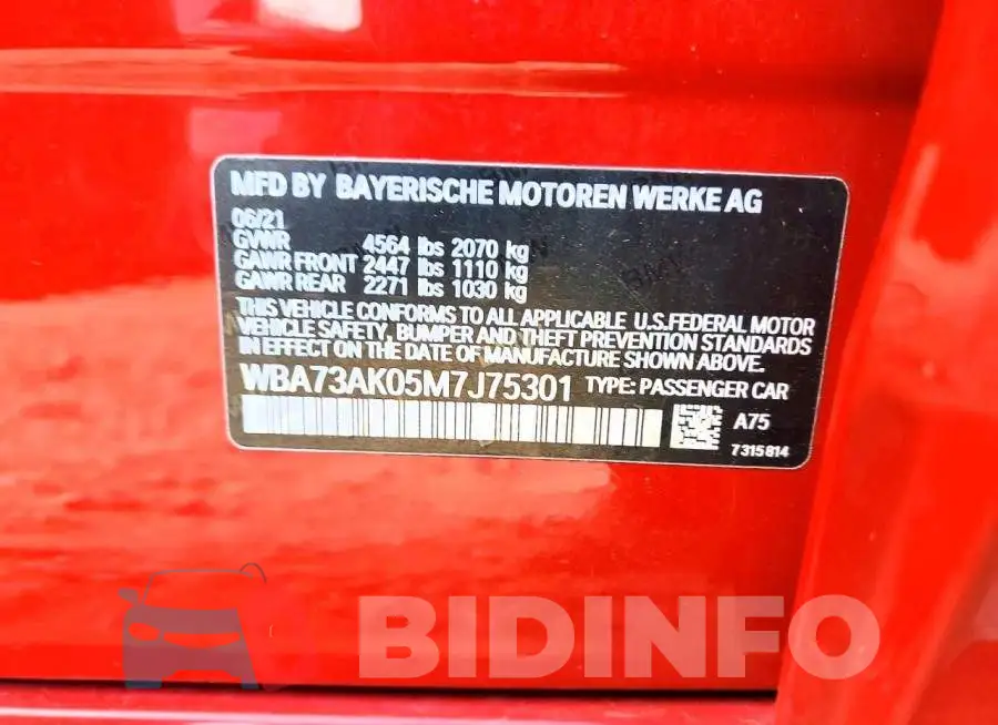 WBA73AK05M7J75301 Photo# 12