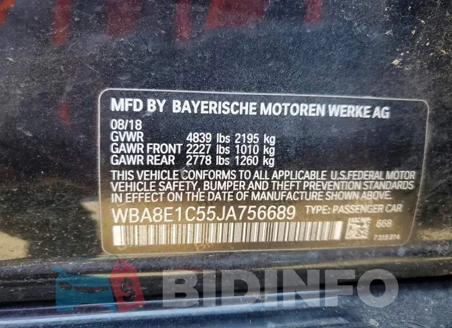 WBA8E1C55JA756689 Photo# 12