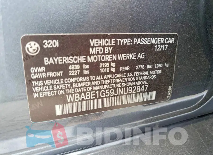 WBA8E1G59JNU92847 Photo# 12