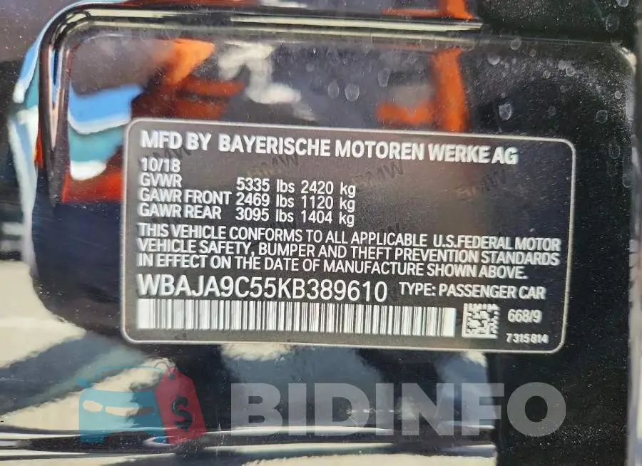 WBAJA9C55KB389610 Photo# 13