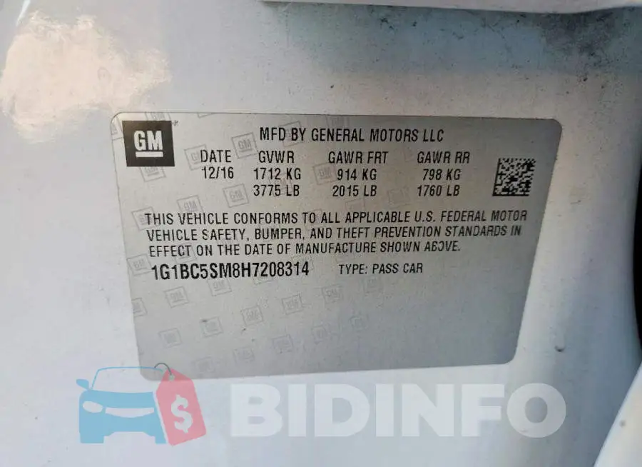 1G1BC5SM8H7208314 Photo# 12