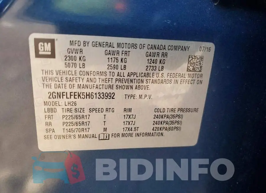 2GNFLFEK5H6133992 Photo# 13