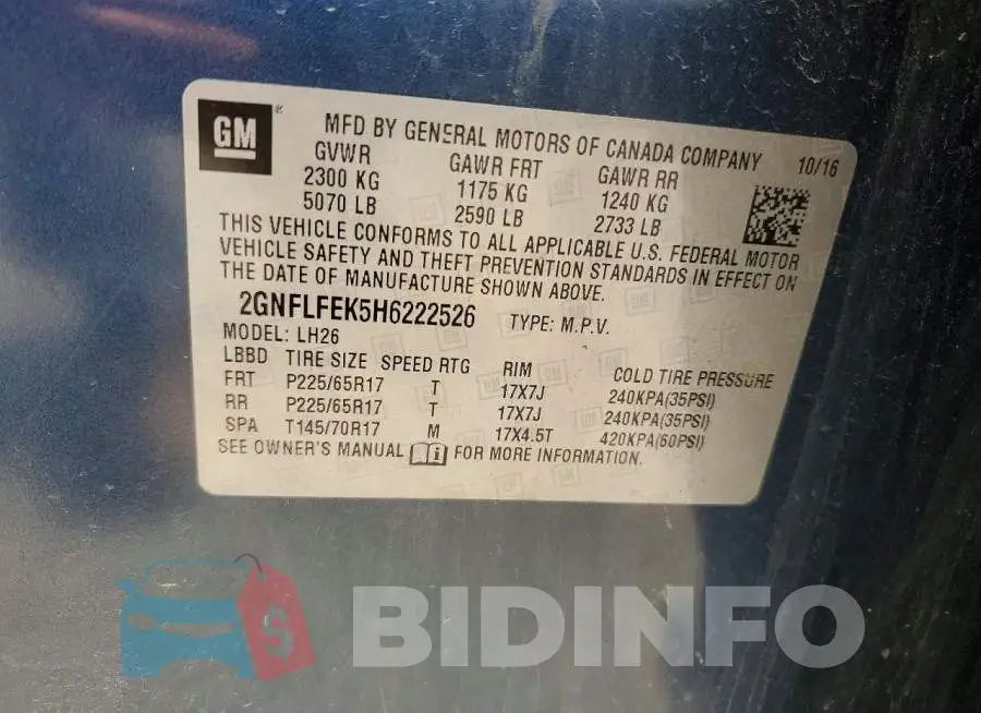 2GNFLFEK5H6222526 Photo# 14