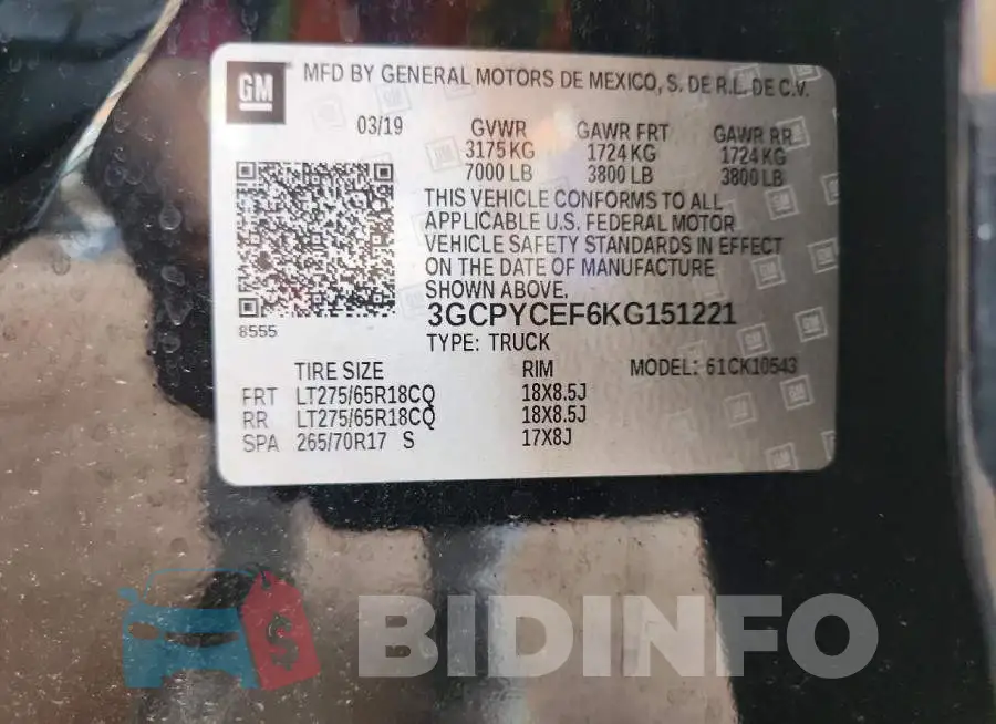 3GCPYCEF6KG151221 Photo# 12