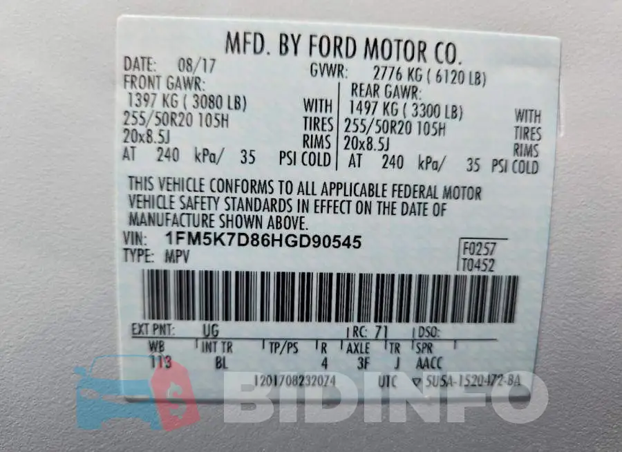 1FM5K7D86HGD90545 Photo# 14