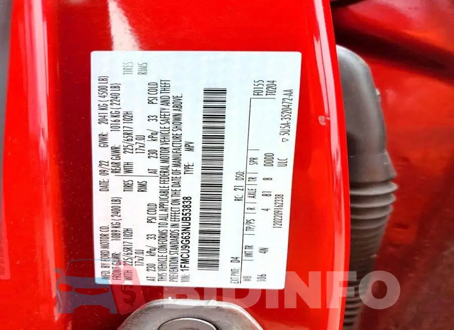 1FMCU9G63NUB53838 Photo# 13