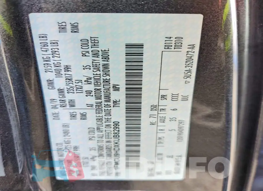 1FMCU9HDXKUB82990 Photo# 13