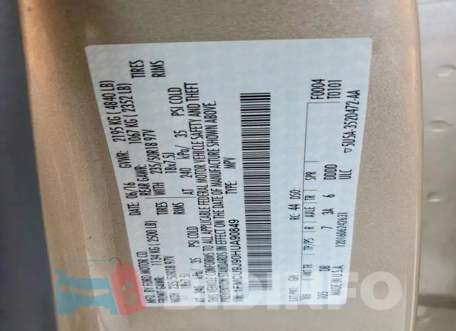 1FMCU9J90HUA90849 Photo# 14