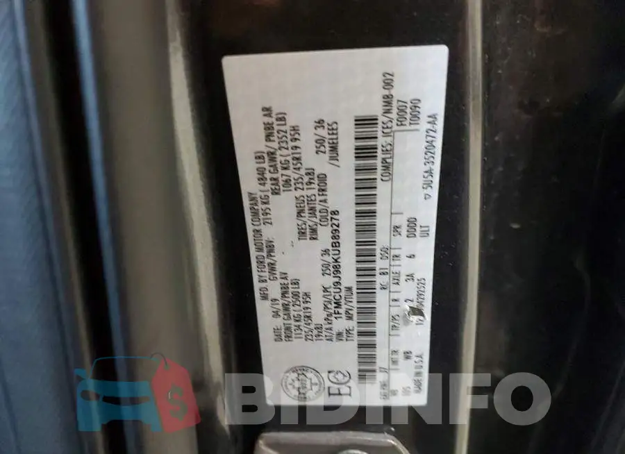 1FMCU9J98KUB89278 Photo# 13