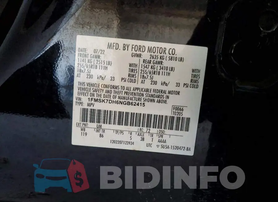 1FMSK7DH6NGB62415 Photo# 14