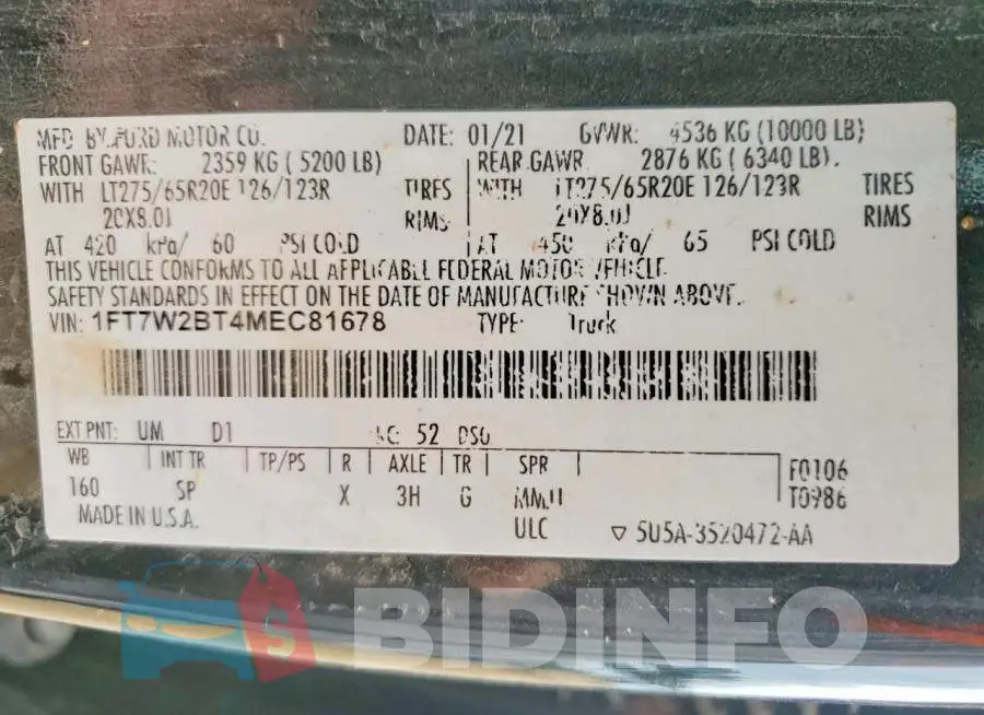1FT7W2BT4MEC81678 Photo# 12