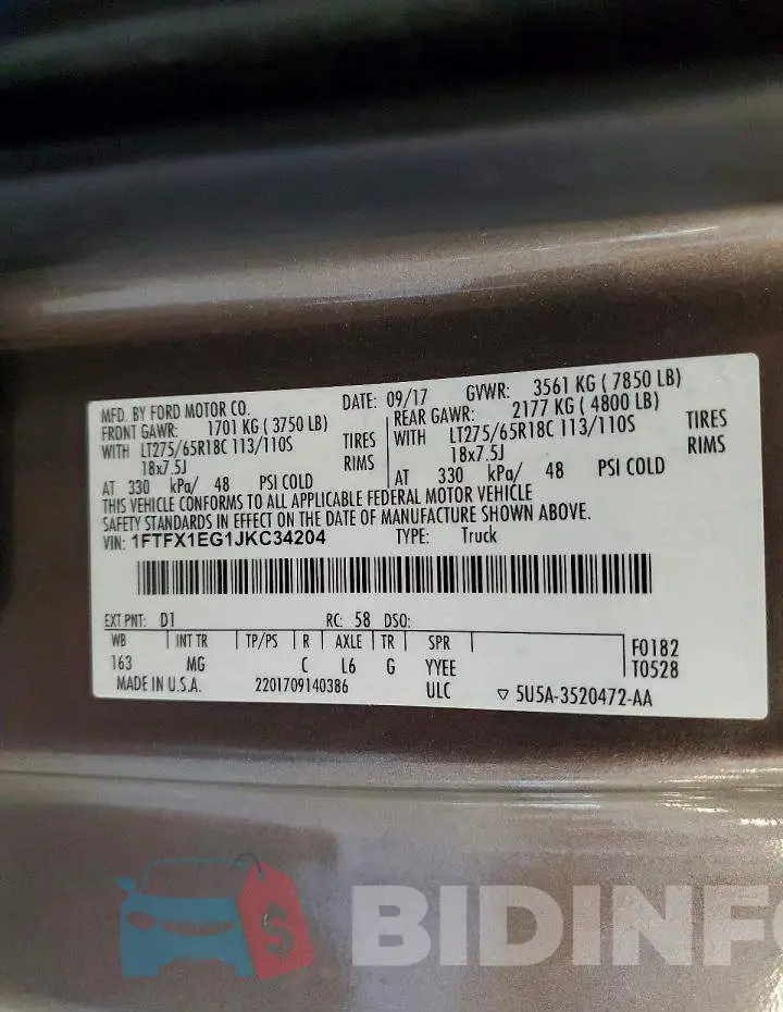 1FTFX1EG1JKC34204 Photo# 12