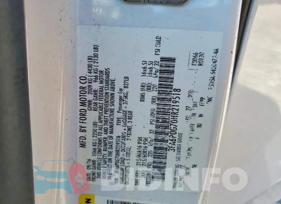 3FA6P0G70HR219518 Photo# 12