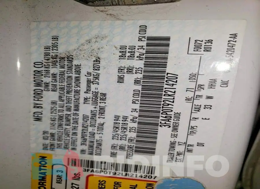 3FA6P0T92LR214207 Photo# 12