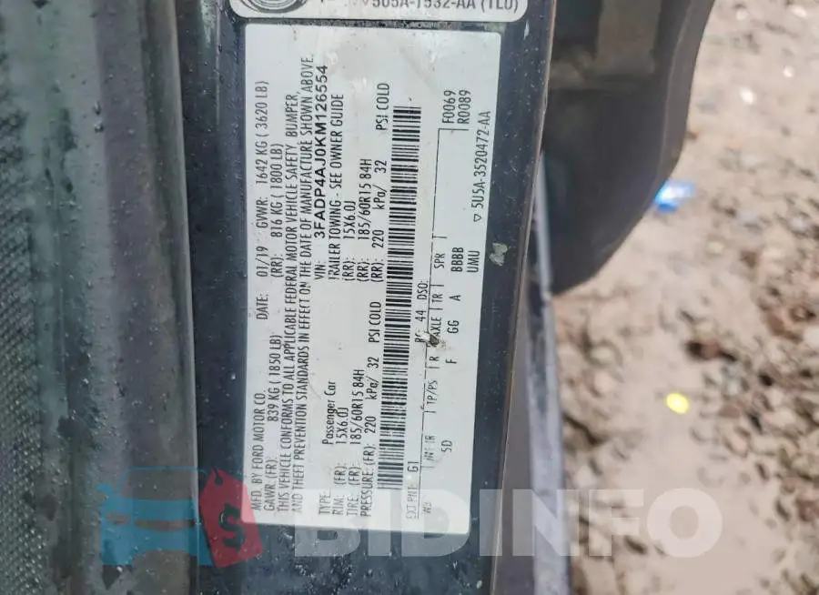 3FADP4AJ0KM126554 Photo# 12