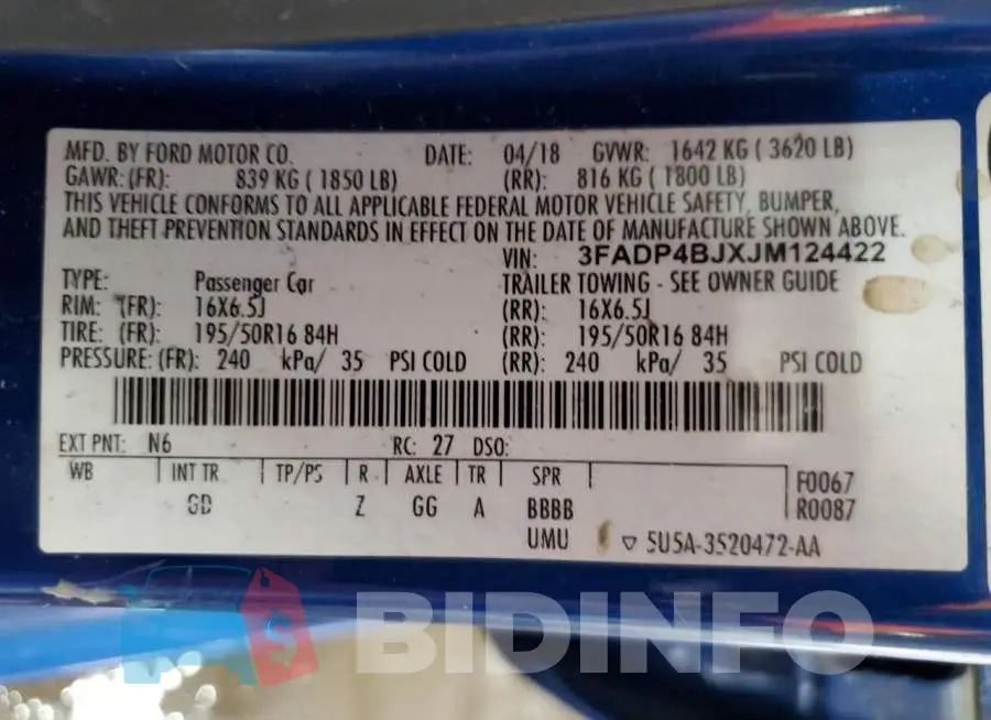 3FADP4BJXJM124422 Photo# 12