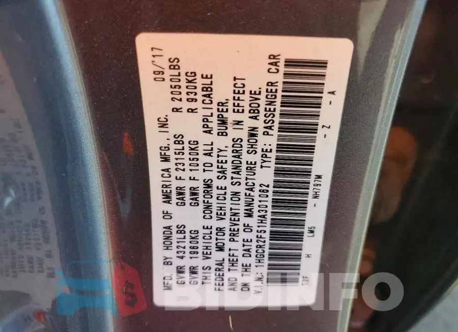 1HGCR2F51HA301062 Photo# 12
