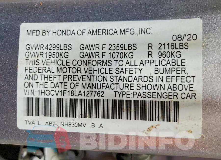 1HGCV1F18LA127762 Photo# 13