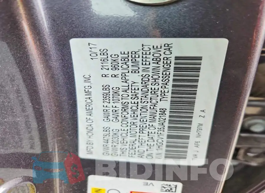 1HGCV1F35JA021848 Photo# 12