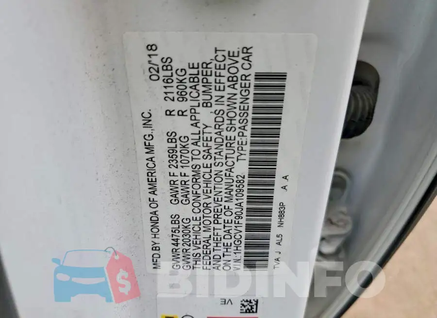 1HGCV1F90JA109582 Photo# 12
