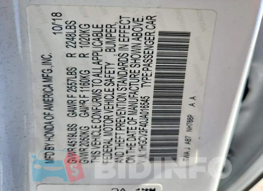 1HGCV3F40JA016545 Photo# 12