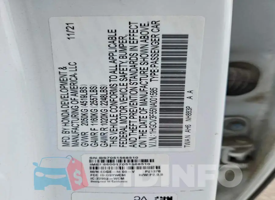 1HGCV3F55NA001585 Photo# 12