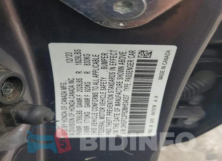 2HGFC2F62MH534337 Photo# 13