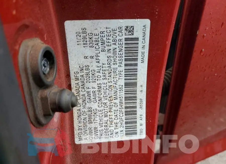 2HGFC2F64MH511562 Photo# 12