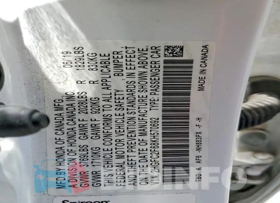 2HGFC2F68KH570692 Photo# 12