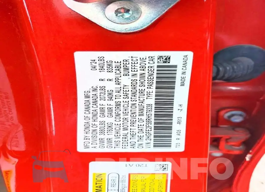 2HGFE2F58RH579338 Photo# 12
