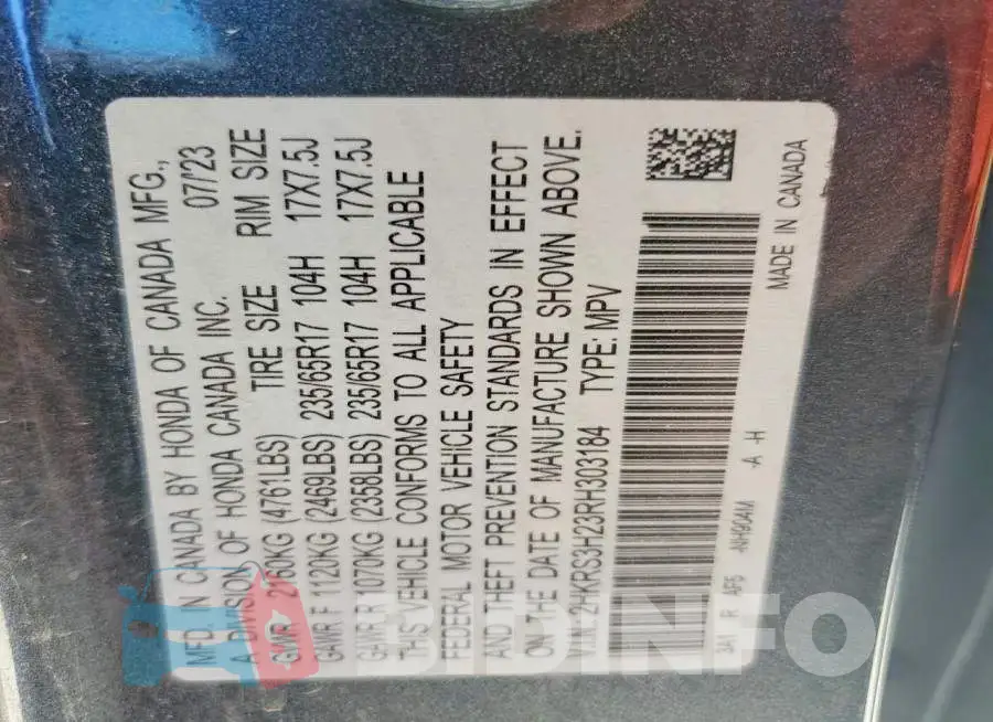 2HKRS3H23RH303184 Photo# 14