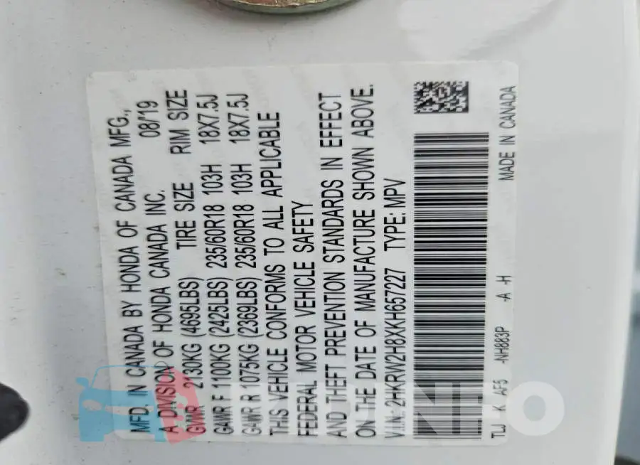 2HKRW2H8XKH657227 Photo# 13