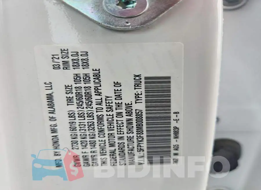 5FPYK3F88MB008857 Photo# 12