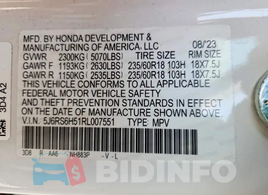 5J6RS6H51RL007551 Photo# 13
