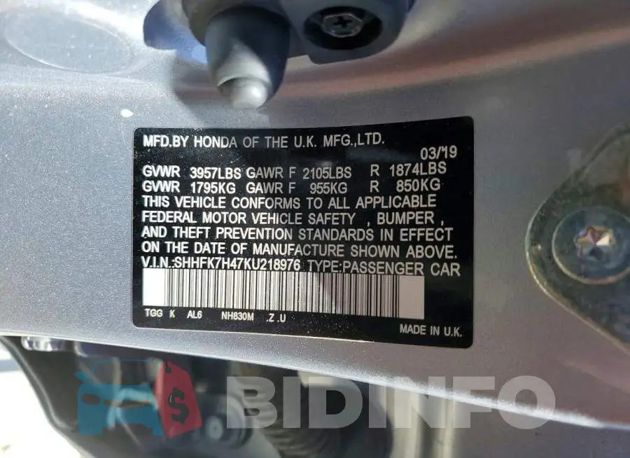 SHHFK7H47KU218976 Photo# 12