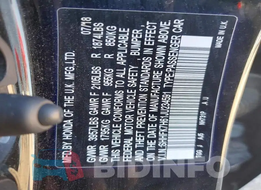 SHHFK7H61JU234591 Photo# 12
