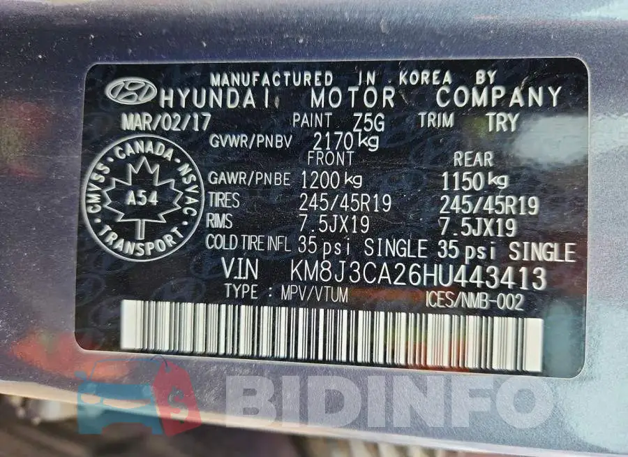 KM8J3CA26HU443413 Photo# 13