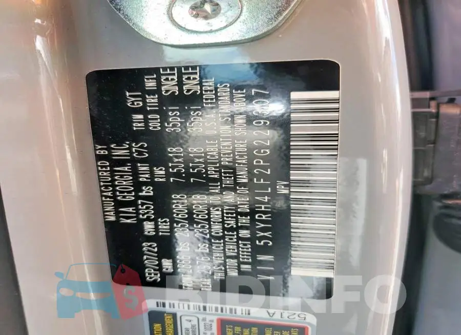 5XYRH4LF2PG229307 Photo# 13
