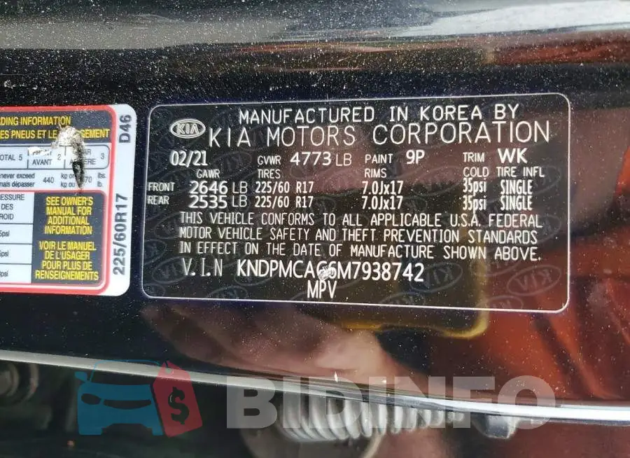 KNDPMCAC6M7938742 Photo# 14