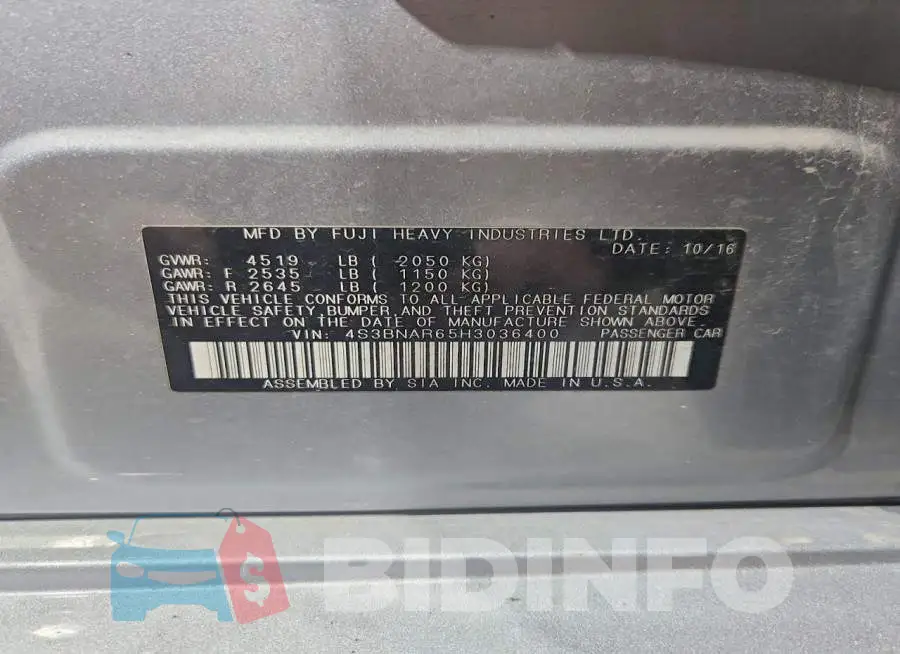4S3BNAR65H3036400 Photo# 12
