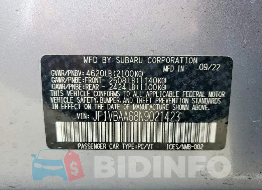 JF1VBAA68N9021423 Photo# 12