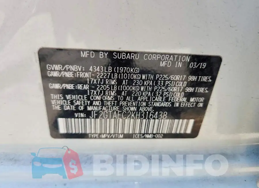 JF2GTAEC2KH316438 Photo# 13