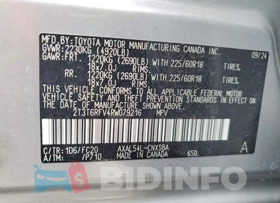 2T3T6RFV4RW079216 Photo# 13